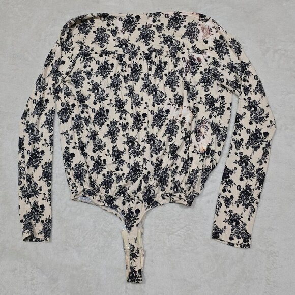 Free People ✦ Floral Print Deep V Bodysuit ✦ Long Sleeve Stretchy Size L NWT - Picture 12 of 14